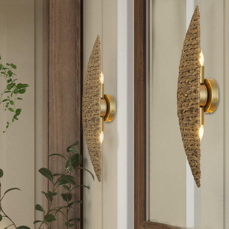 Ele 2-Light Modern Coastal Natural Rattan Sconce (2 Pack)